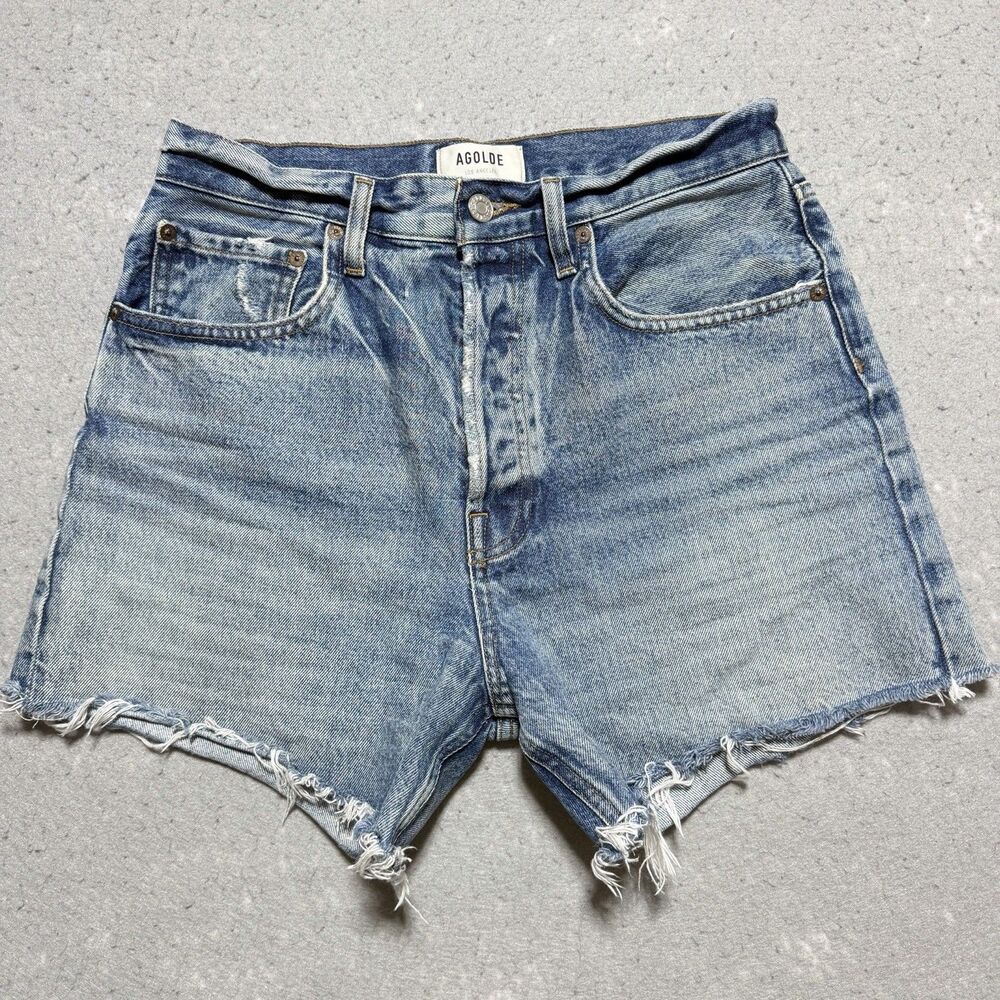 AGOLDE Riley Short Cut Off Denim Shorts Blue 100% Organic Cotton Size 27